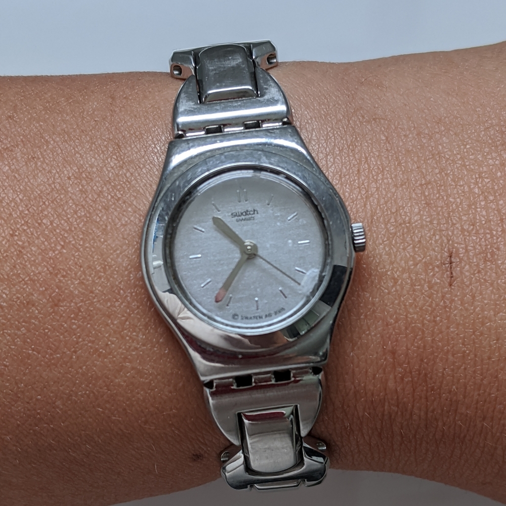 Silver Swatch watch